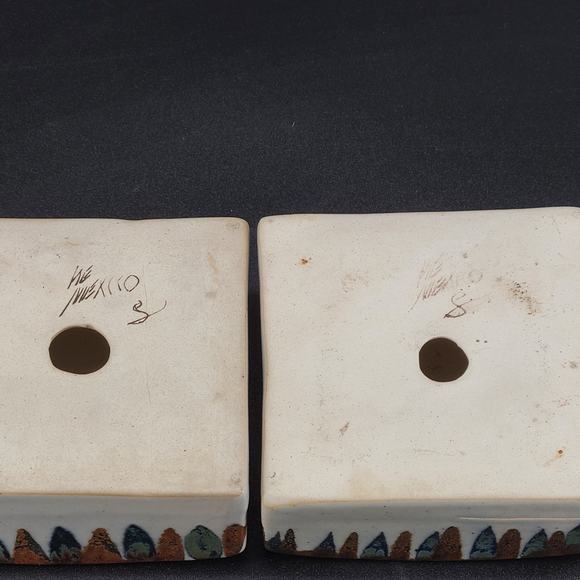 Ken Edwards Tonala Mexico Pottery Square Pillar Candleholder Set of 2 - Picture 6 of 6